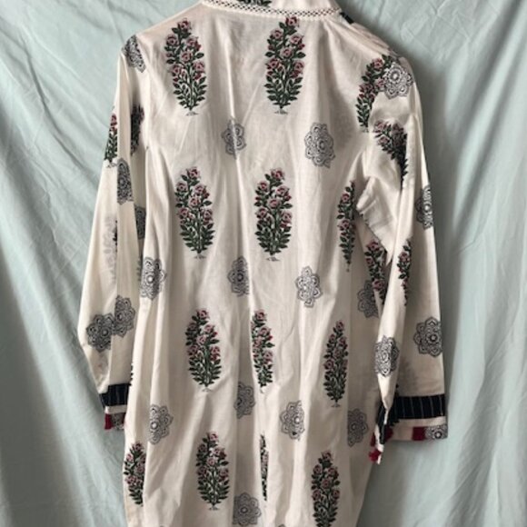 Sapphire Size Large Block Printed Tunic Kurta white red green Mughal print 12 14 - Picture 6 of 15